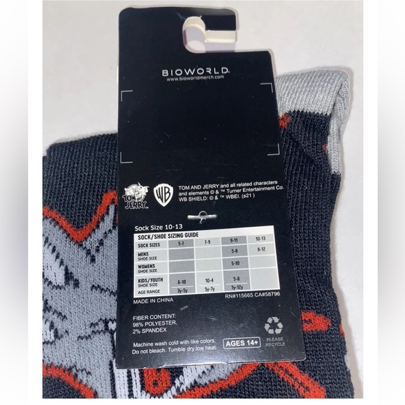 Tom and Jerry Crew Socks 1 Pair Men's 8-12 Black Gray w Faces Cartoon Cat Mouse - Picture 4 of 10